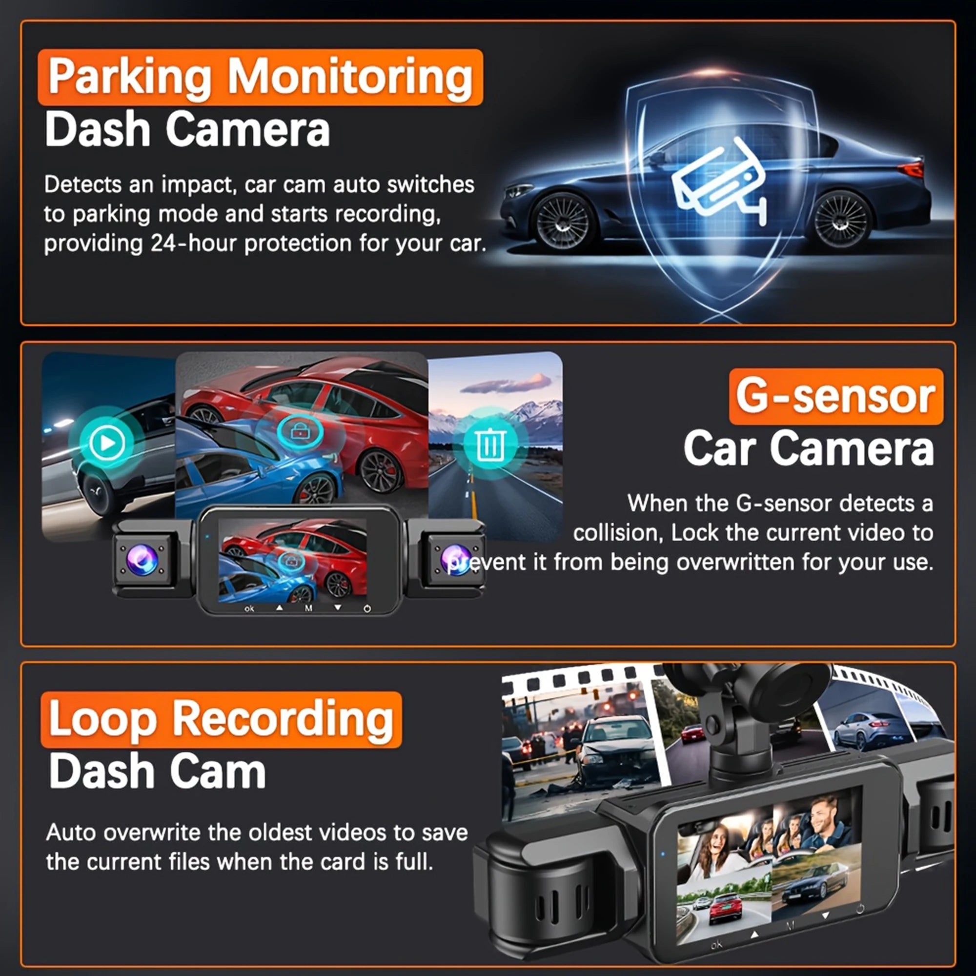 4-Channel FHD 1080P WiFi Dashcam with Night Vision, Loop Recording, and Hardwire Kit